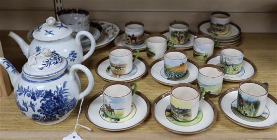 Two Worcester blue and white teapots and other items